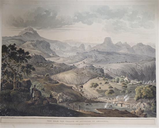 Havell after Henry Salt, three coloured aquatints, View near the village of Asceriah in Abyssinia, The Mountains overall 55 x 77cm, unf